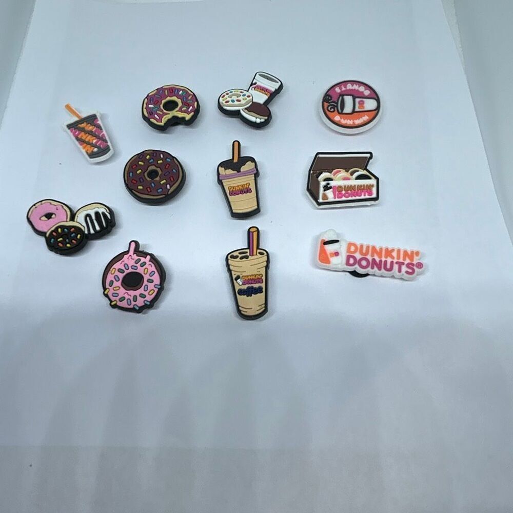 Lot of 11 Dunkin’ Donuts Shoe Charms – Coffee & Donut Theme for Clogs 🍩☕🧡